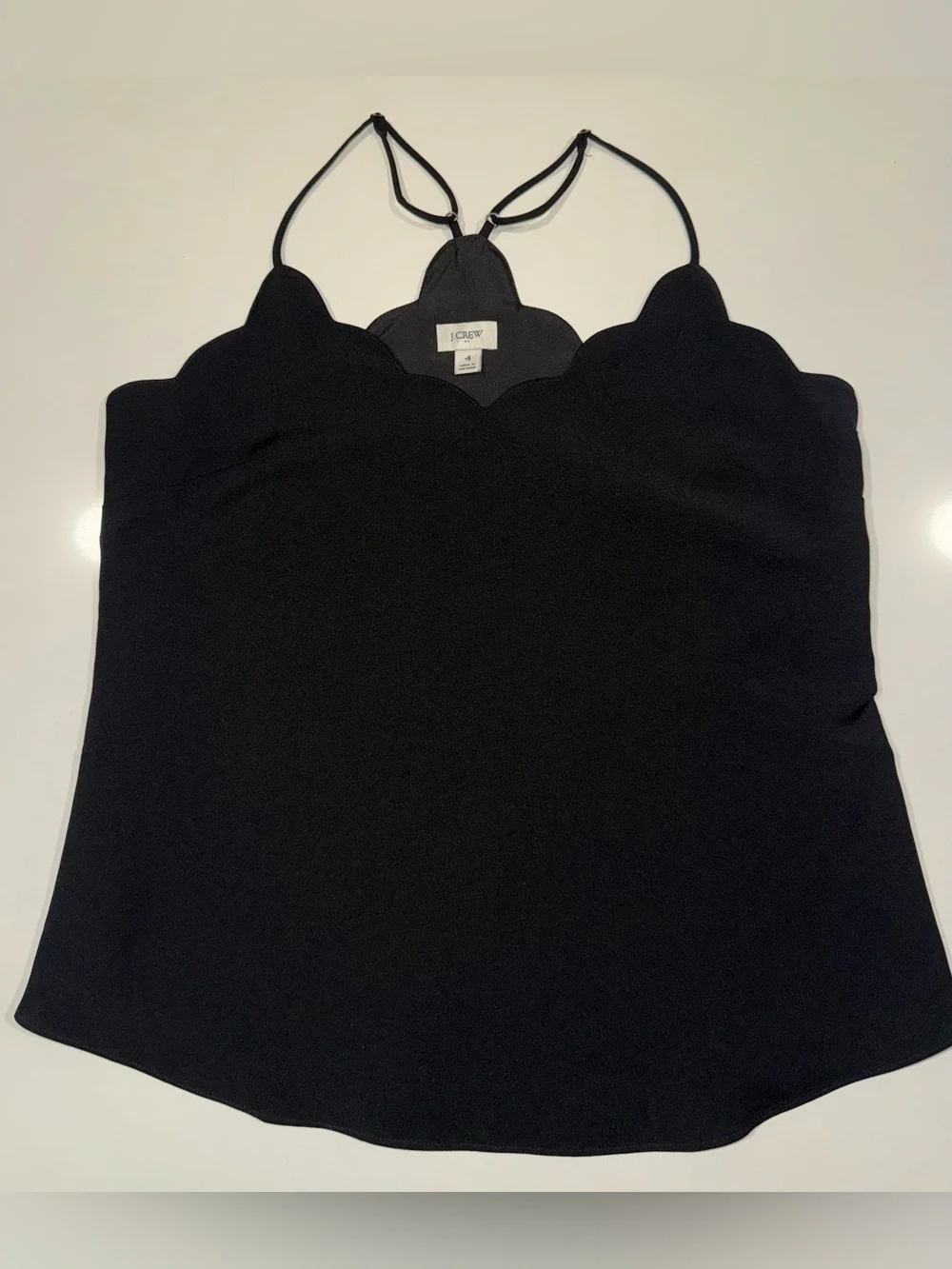 J. Crew Black Scalloped V-Back Spaghetti Strap Camisole